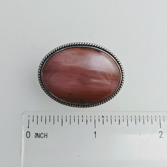 Vintage Sterling Silver Rhodochrosite Brooch - Picture 3 of 4